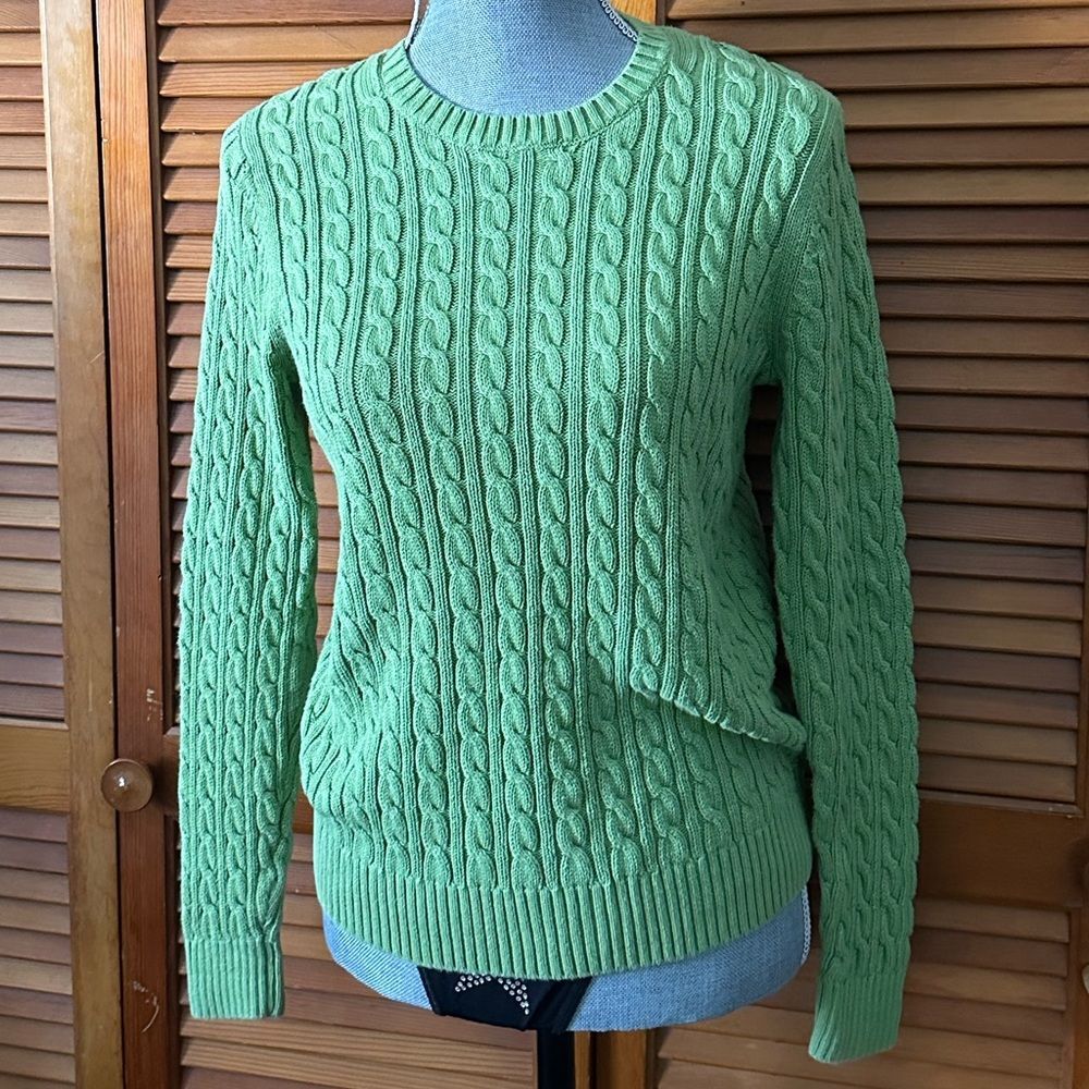 Vintage Duck Head Lime Green Cotton Cable Knit Women's Sweater